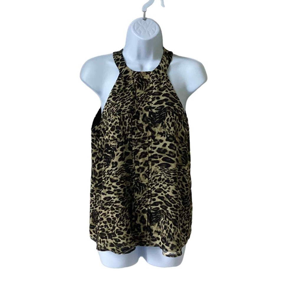 Ecru Camisole Cami Womens Extra Small Black‎ Tan Leopard Animal Print Pleat Tank